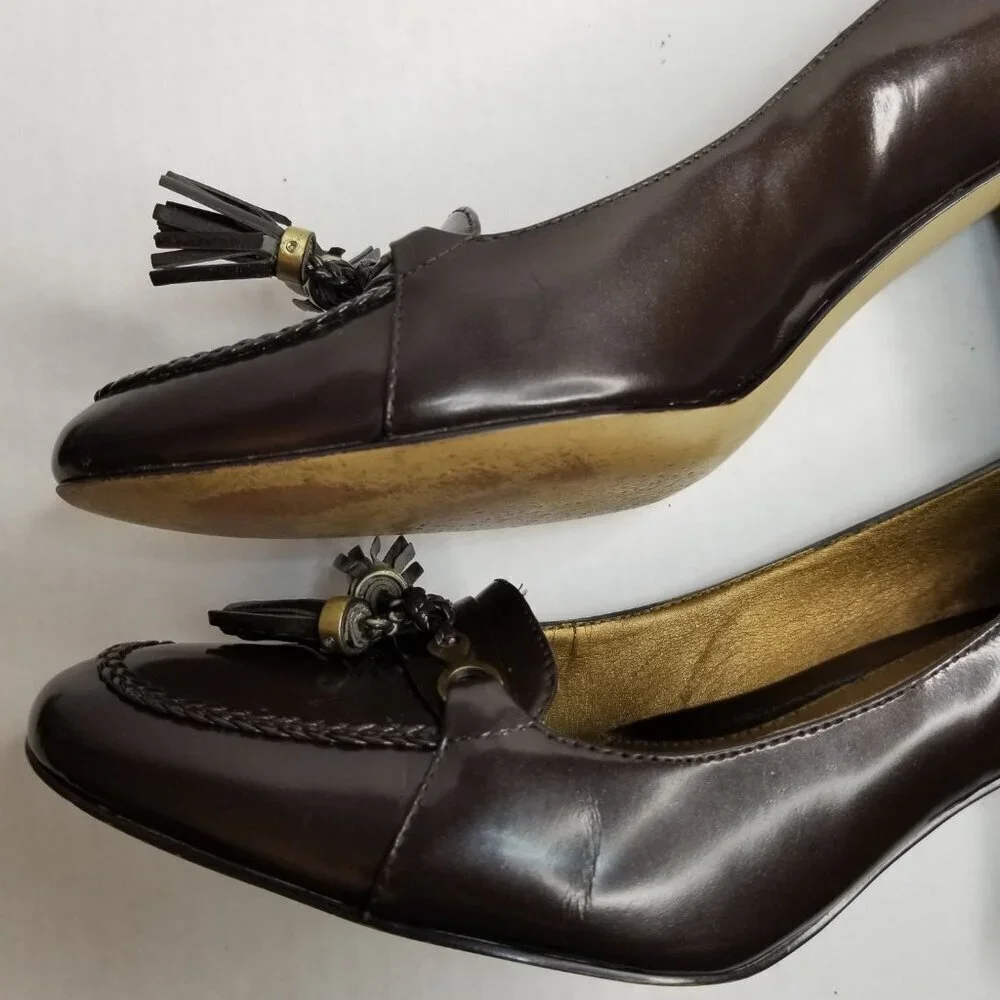 Circa Joan and David Brown Heels Pumps Academia Office Career Tassel Leather 8M